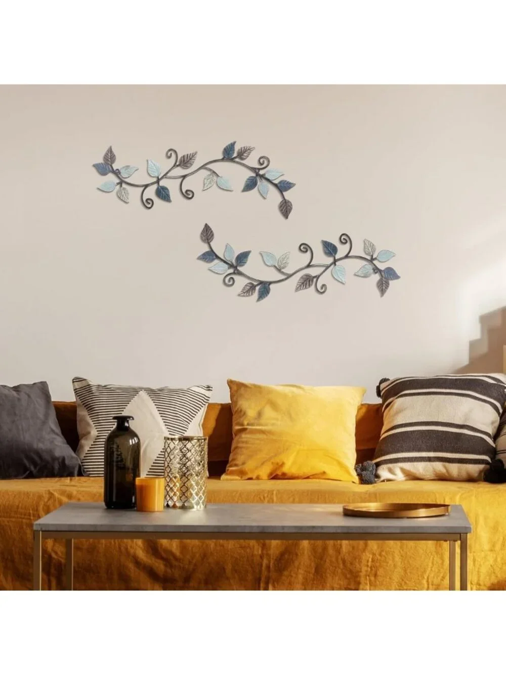 2 Pcs Metal Tree Leaf Wall Art - Rustic Scroll Vine Decor for Indoor/Outdoor